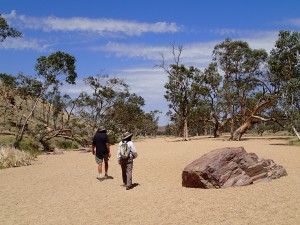 Mum and Ron take a stroll along the dry riverbed at Simpson's Gap, Western McDonnell's